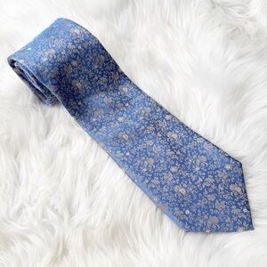 Paul Fredrick Blue Floral Silk Tie 100% Silk Woven Necktie